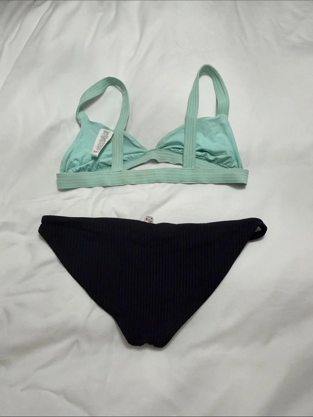Vitamin A Ribbed Bikini Set in Mint and Black